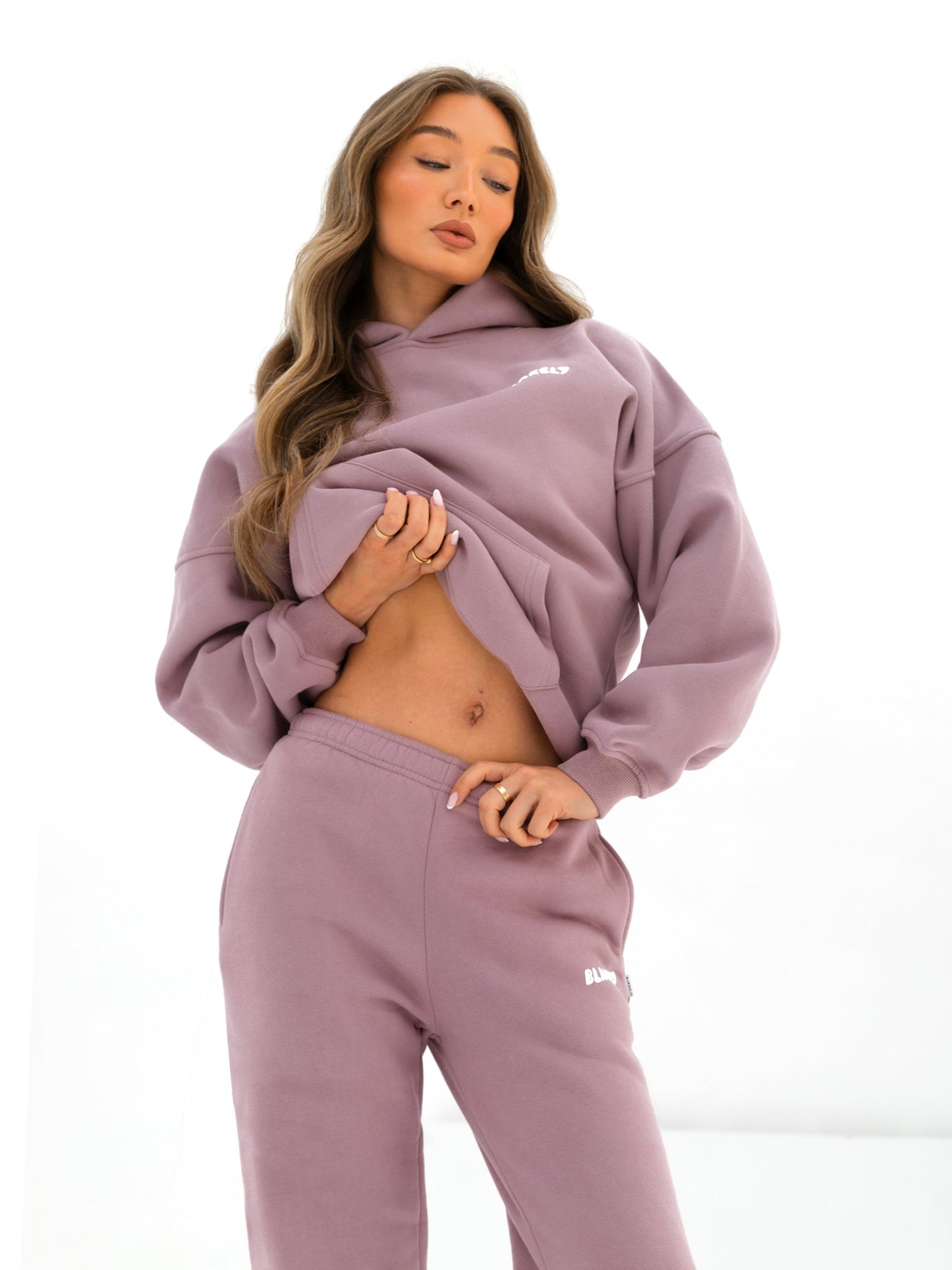 Cloud Print Oversized Hoodie - Dusty Pink