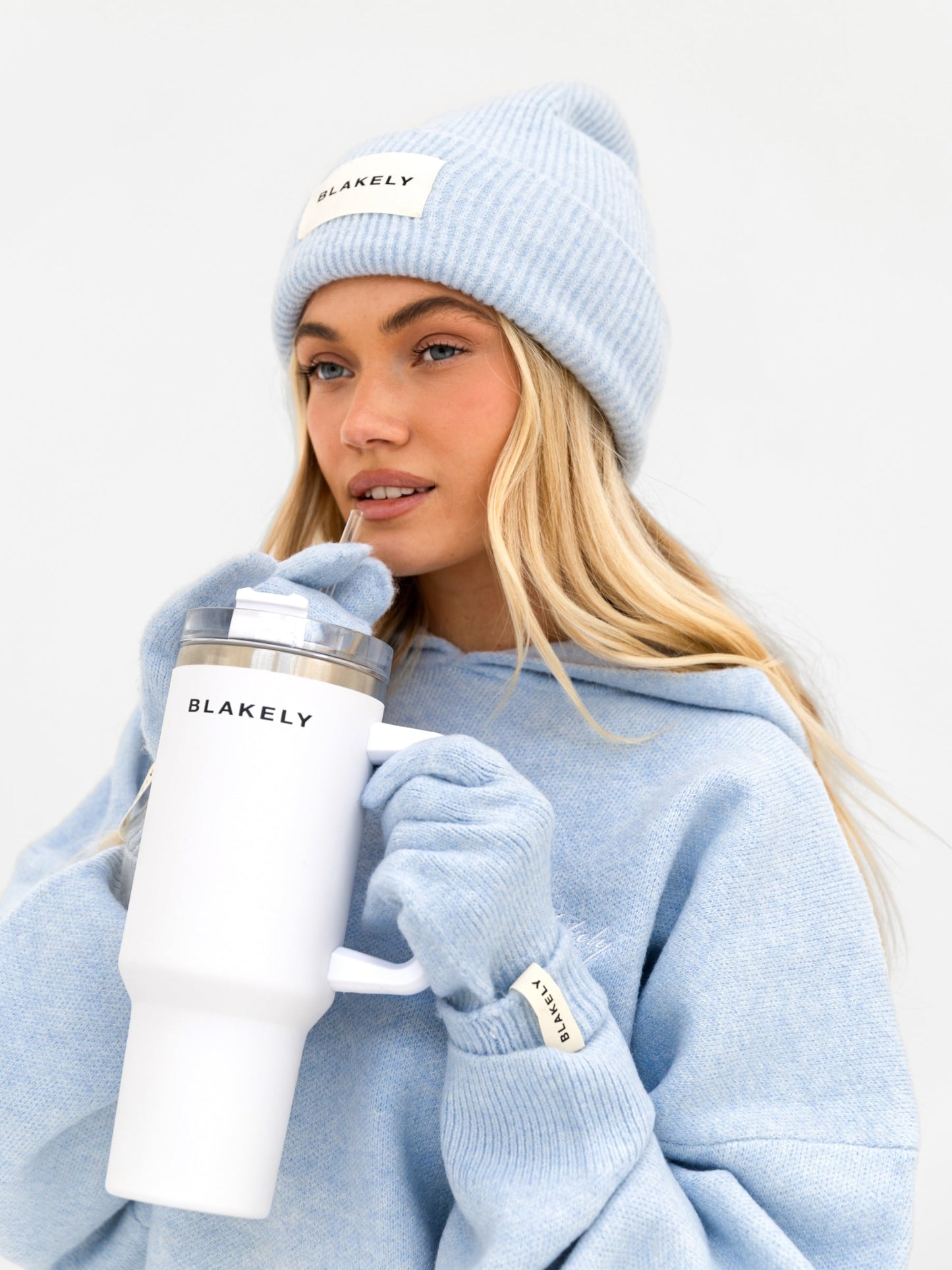 Label Knit Beanie - Baby Blue