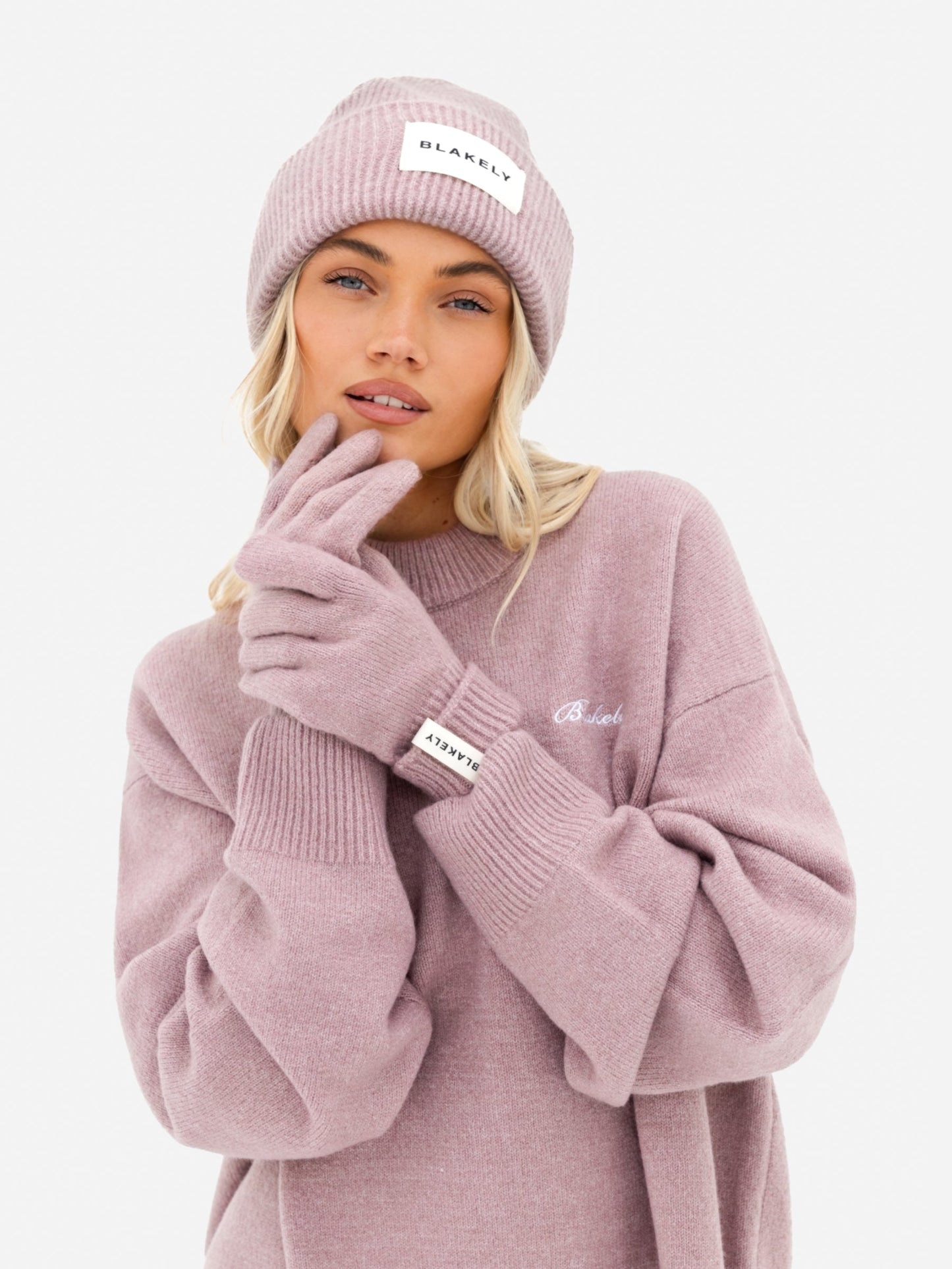 Label Knit Beanie - Dusty Pink