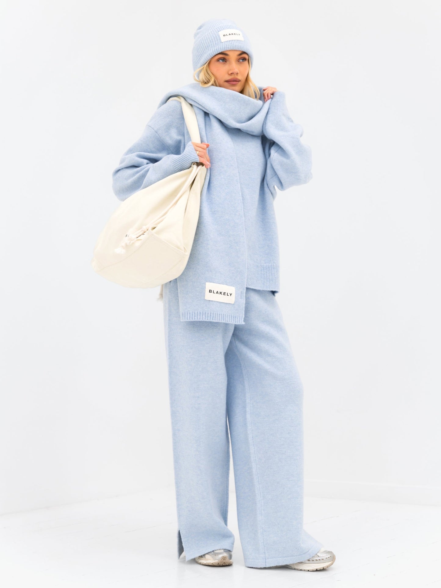 Label Knitted Scarf - Baby Blue