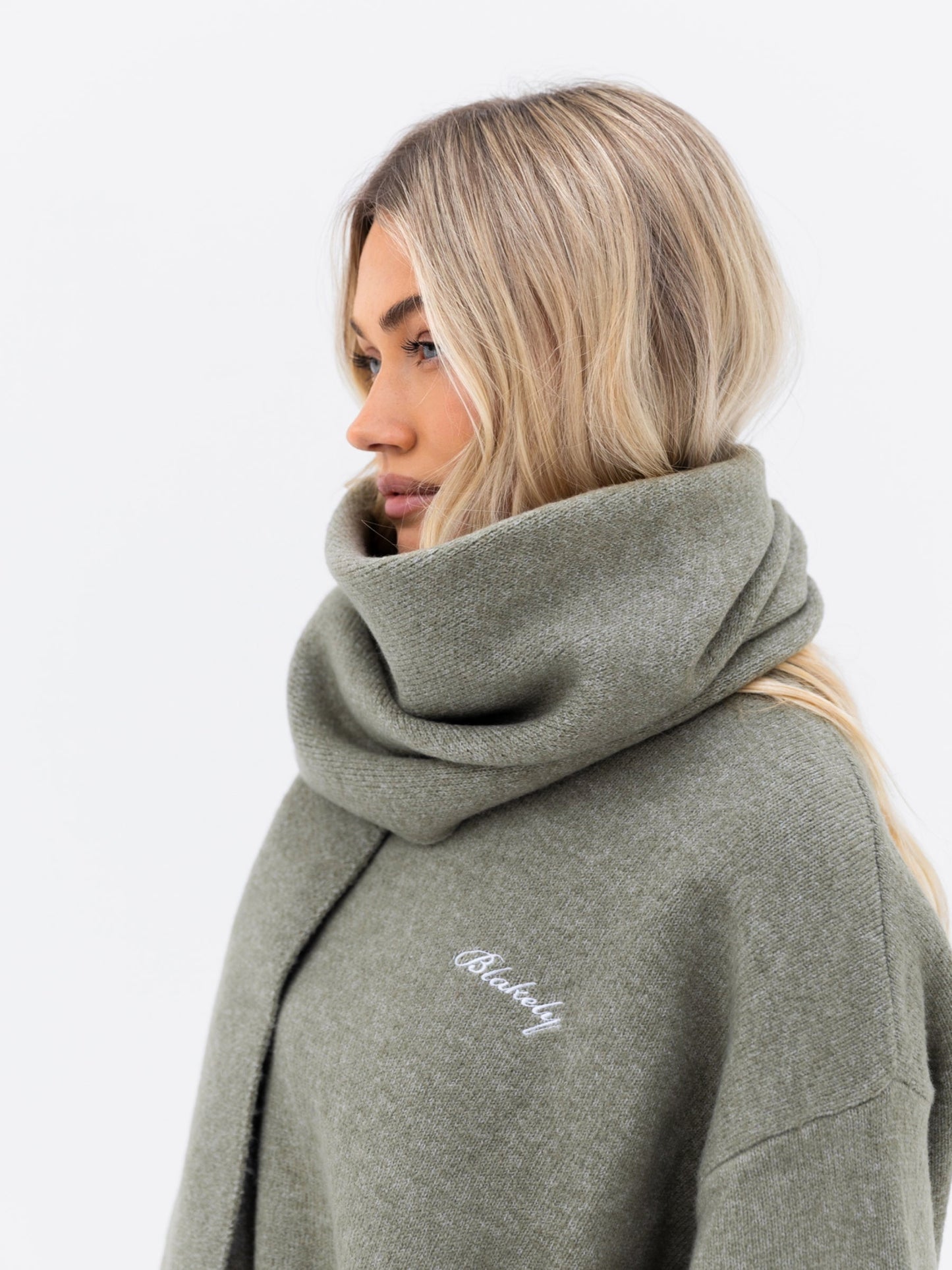 Label Knitted Scarf - Safari Green