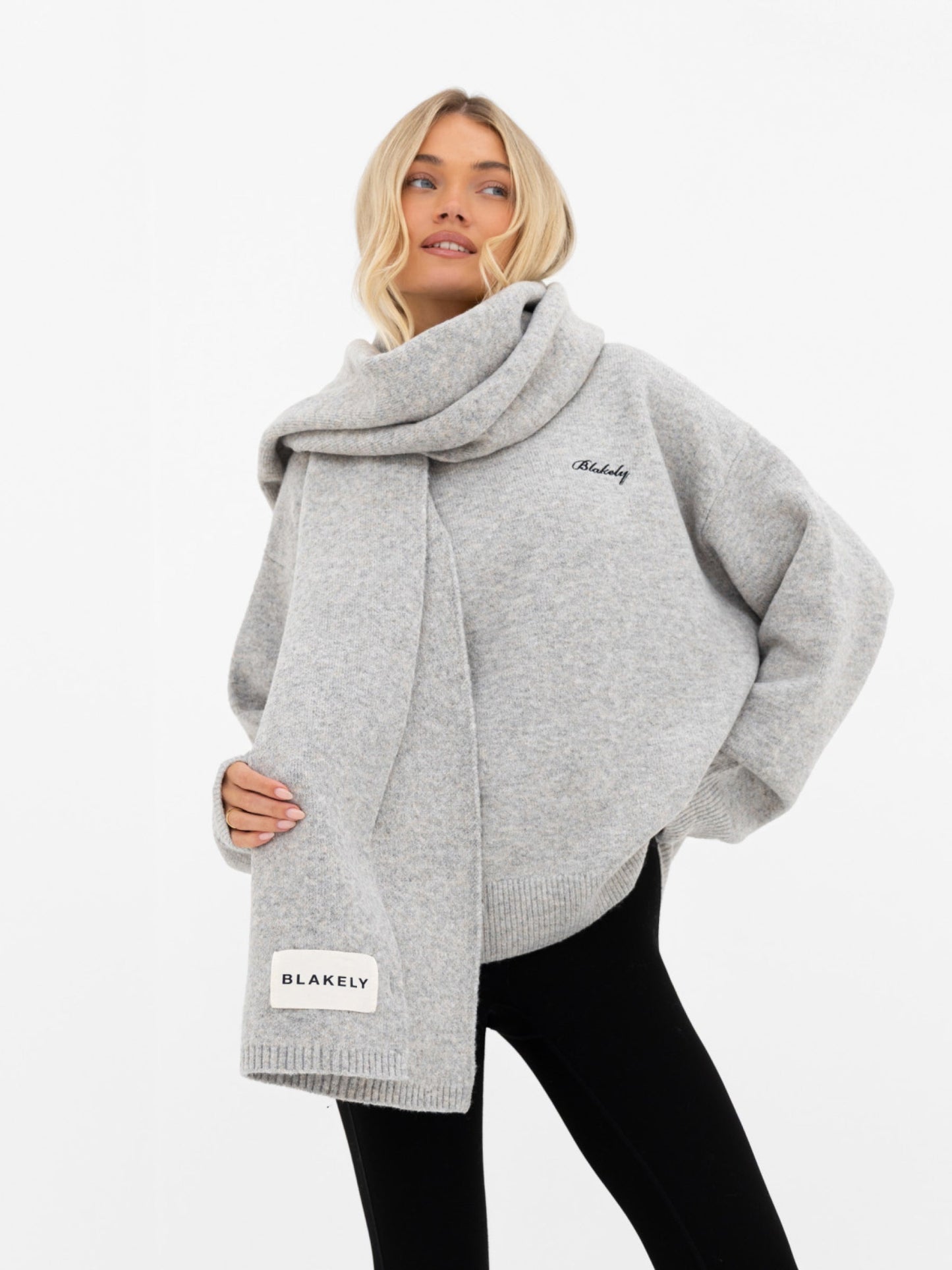 Label Knitted Scarf - Marl Grey