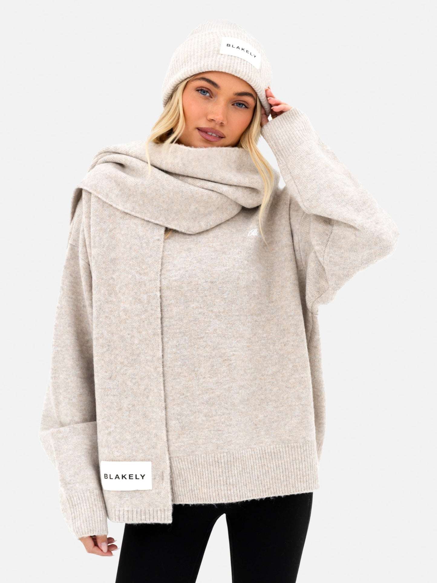 Label Knitted Scarf - Toasted Taupe