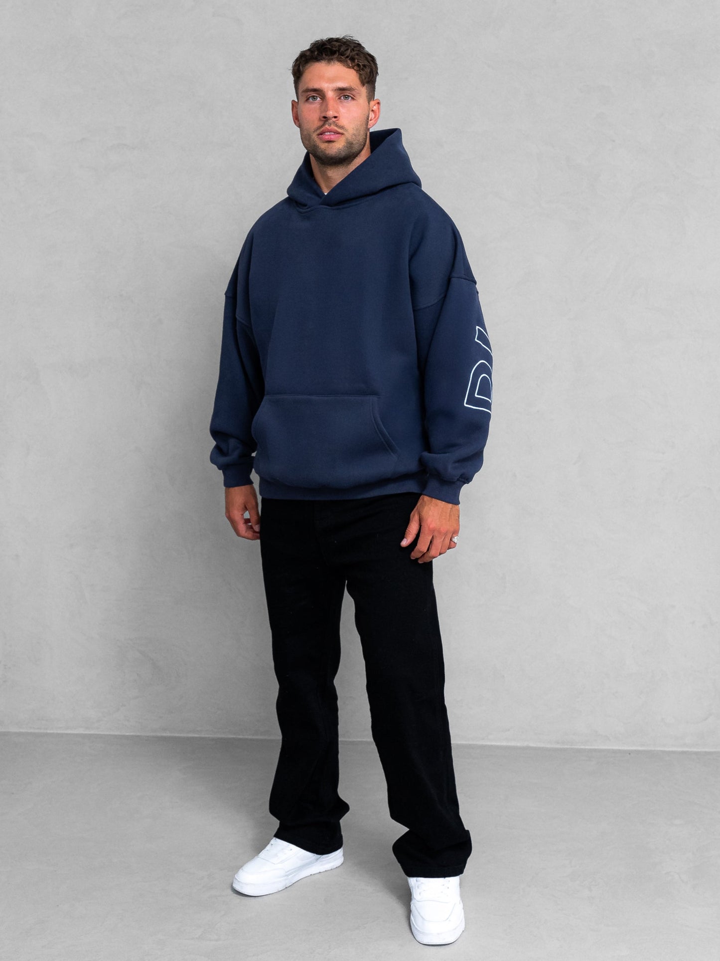 Embroidered Idris Oversized Hoodie - Blue
