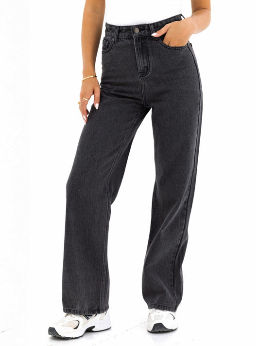 Blakely Wide Leg Jeans - Washed Black
