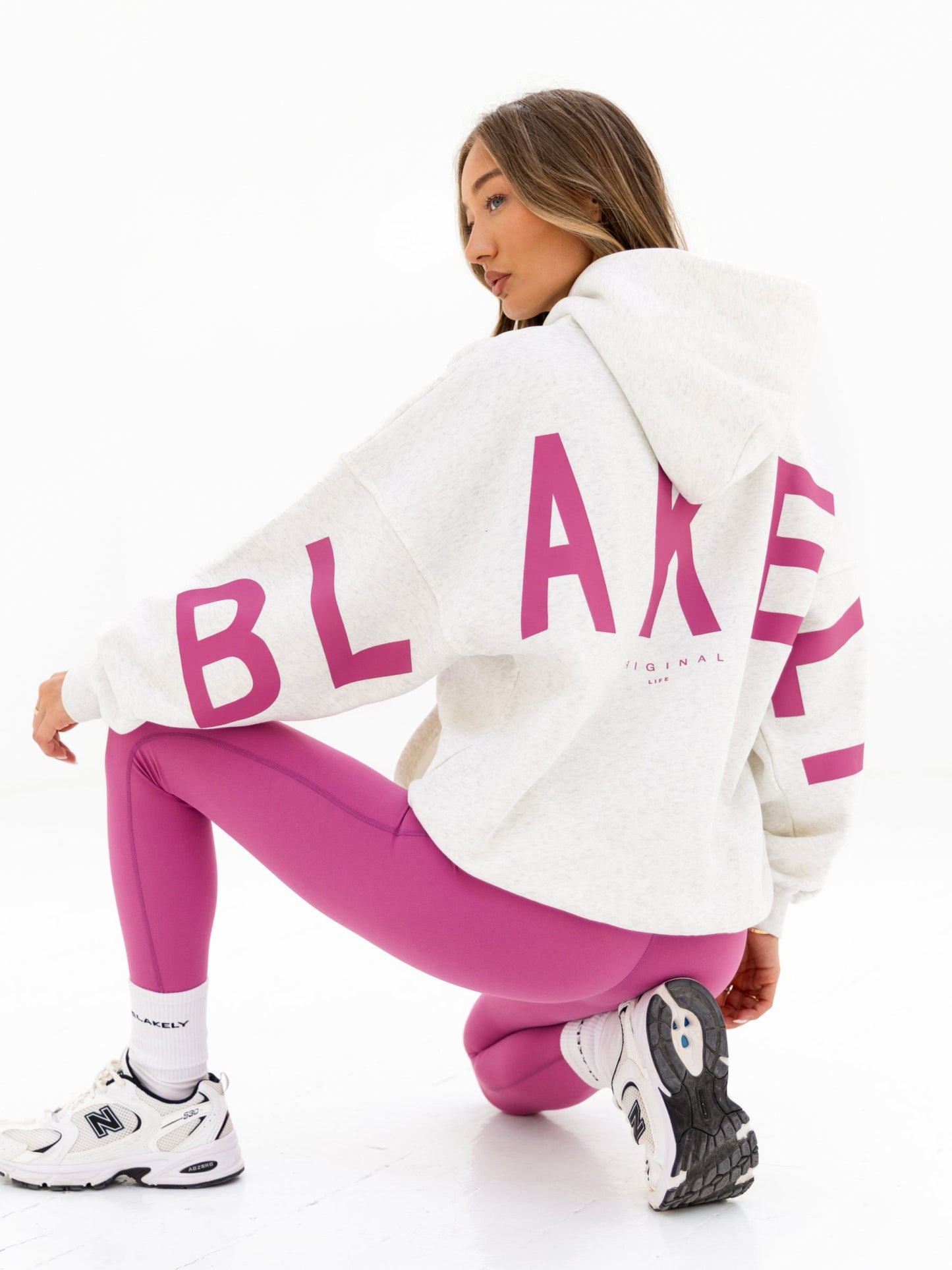 Isabel Oversized Hoodie - Marl White & Pink