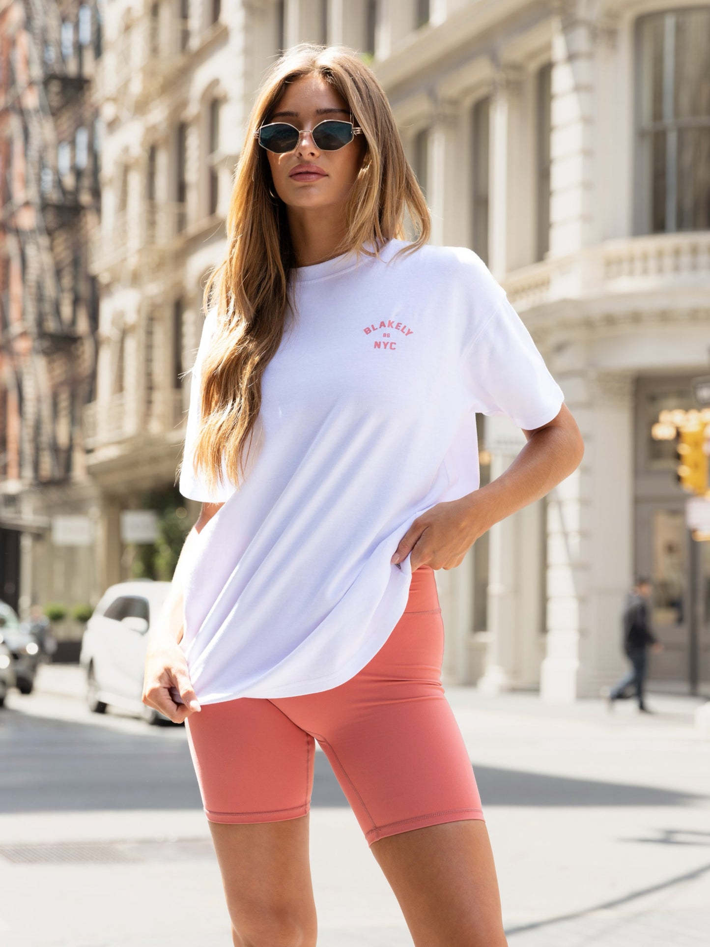 NYC Oversized T-Shirt - White & Sunrise Coral