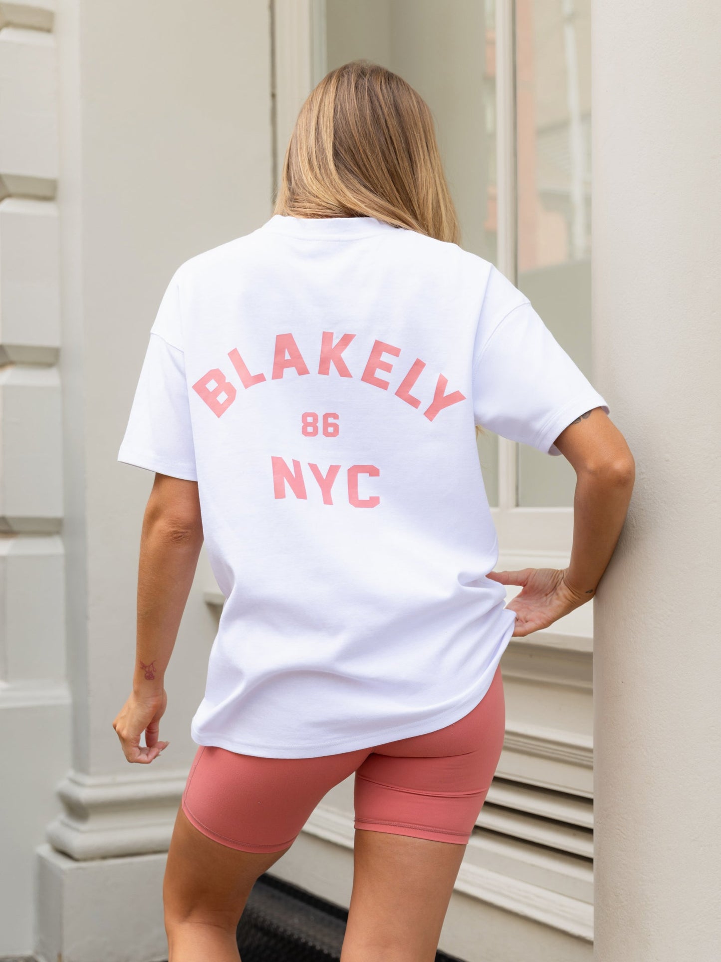 NYC Oversized T-Shirt - White & Sunrise Coral