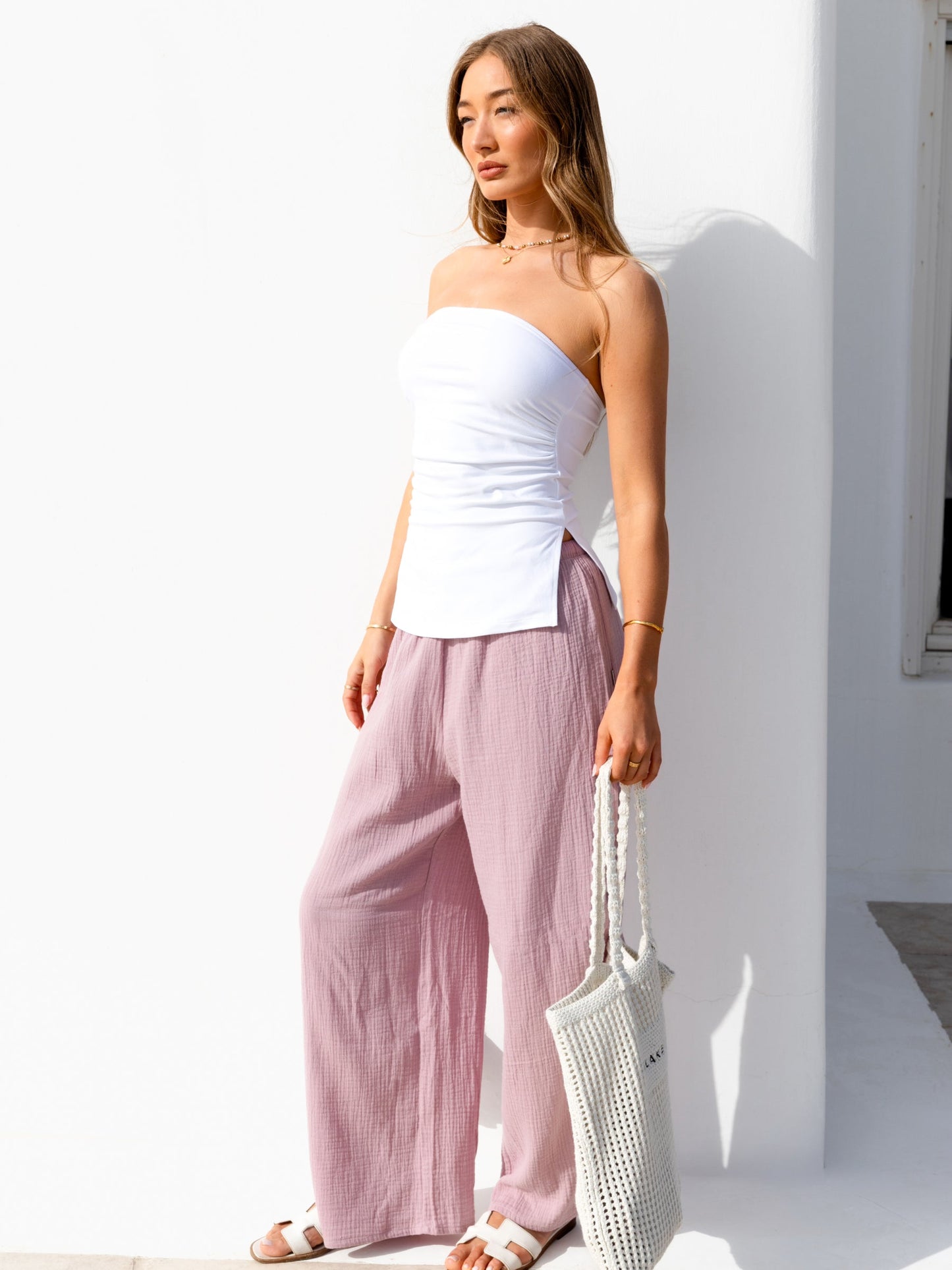 Mila Wide Leg Trousers - Dusty Pink
